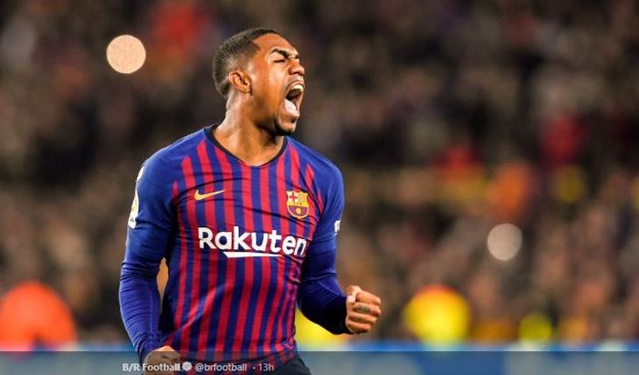 Ekspresi winger FC Barcelona, Malcom, dalam laga leg pertama semifinal Copa del Rey melawan Real Madrid di Stadion Camp Nou, Barcelona, Spanyol, 6 Februari 2019.