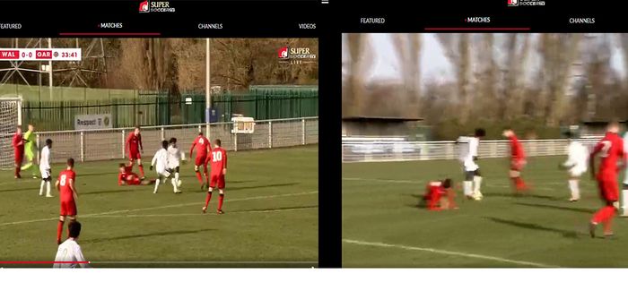 Screen capture pertandingan saat Bagus Kahfi berebut bola sebelum teroper ke Supriadi