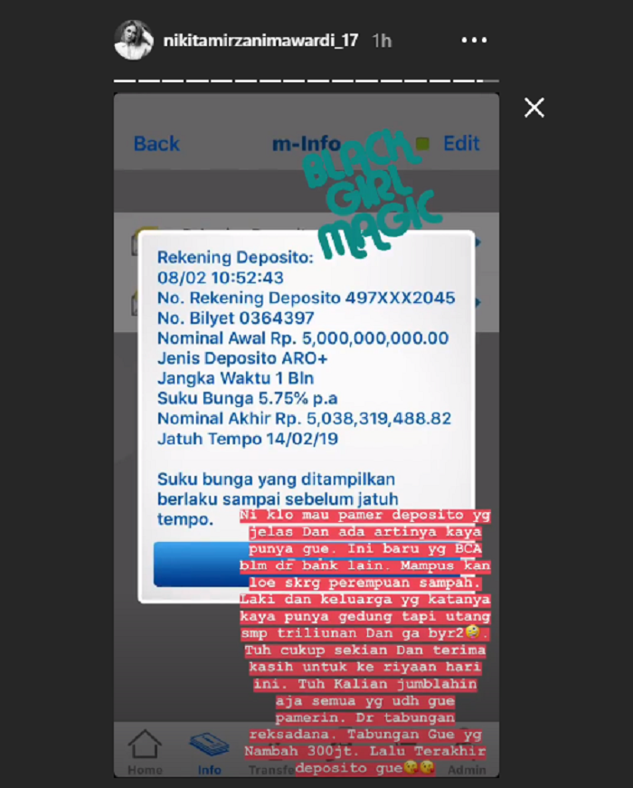 Pamer Tabungan Lebih dari Rp 5 Miliar, Nikita Mirzani: Saya Mah Gak Main yang Ratusan Juta!