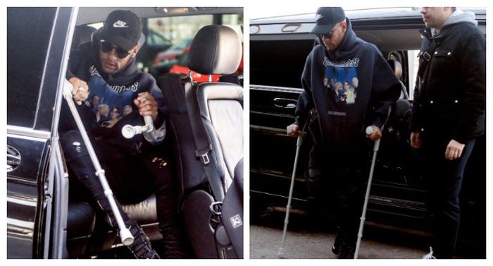 Neymar tiba di bandara Barcelona dengan menggunakan jumper mahal.