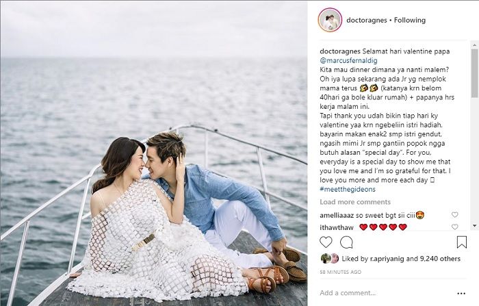 Unggahan foto akun Instagram Agnes Amelinda Mulyadi untuk Marcus Fernaldi Gideon, pada hari kasih sayang.