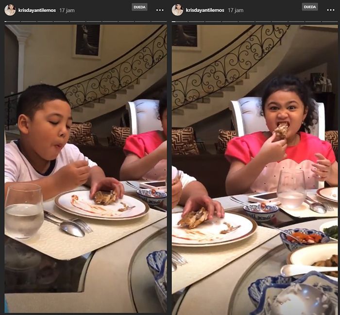 Krisdayanti merekam kebersamaannya dengan keluarga saat santap makan