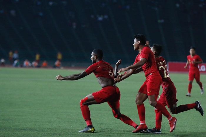 Penyerang timnas U-22 Indonesia, Marinus Wanewar, mencetak dua gol ke gawang Kamboja.