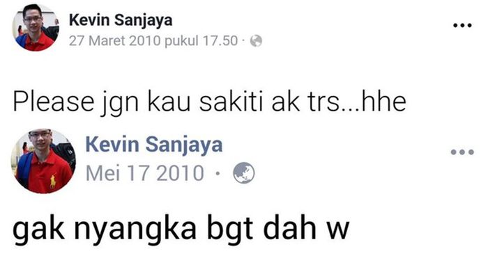 Status Facebook Kevin Sanjaya yang alay pada 2010.