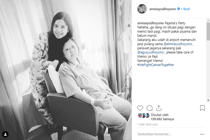 Annisa Pohan kenakan piyama saat temani Ani Yudhoyono di rumah sakit