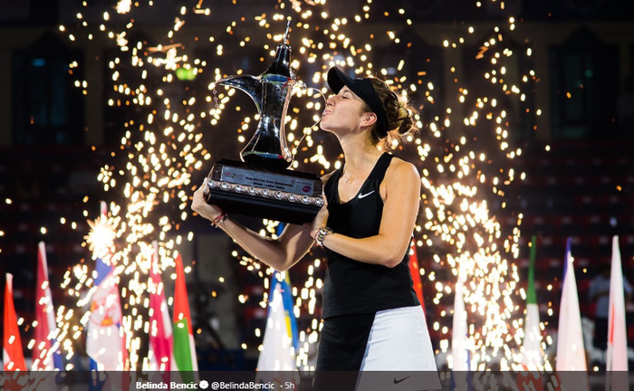 Petenis putri asal Swiss, Belinda Bencic, berhasil menjuarai Dubai Tennis Chmpionships 2019 setelah kalahkan Petra Kvitova, Sabtu (23/2/2019).