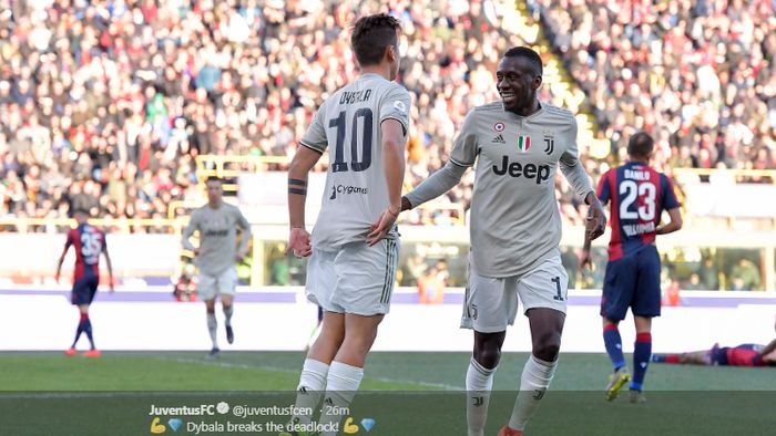 Pemain Juventus, Paulo Dybala (#10), merayakan gol yang dicetaknya ke gawang Bologna dalam pertandingan pekan ke-25 Liga Italia 2018-2019 di Stadion Renato Dall'Ara, 24 Februari 2019.