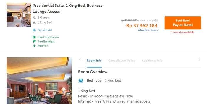 Harga kamar hotel yang diduga jadi tempat Syahrini menginap di Tokyo.