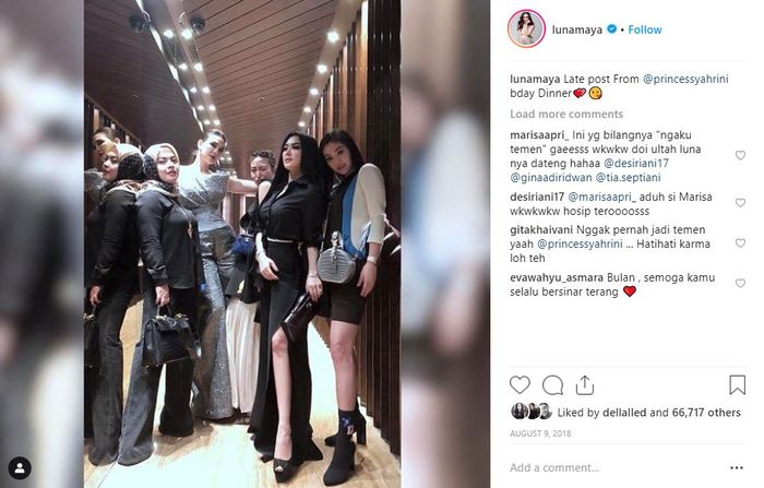 Tangkapan layar unggahan Luna Maya saat merayakan ulang tahun Syahrini.