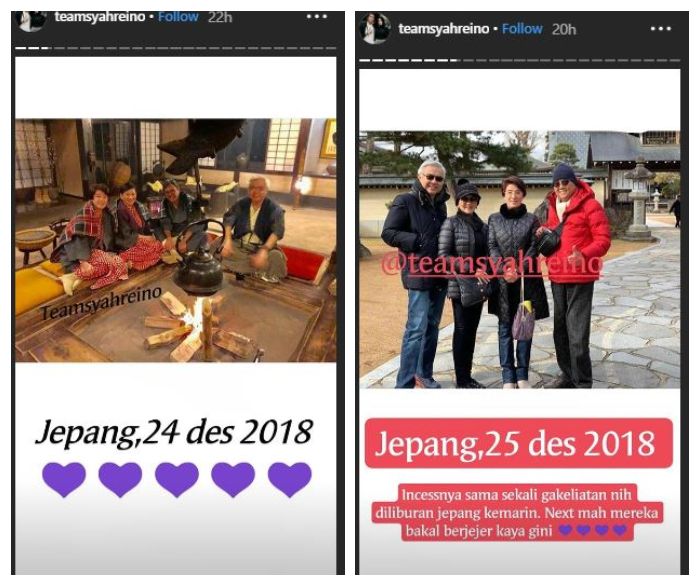 Foto keluarga Reino Barack saat di Jepang, dengan tanggal yang sama dengan foto Syahrini