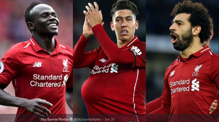 Trio Firmansah Liverpool, Roberto Firmino (tengah), Sadio Mane (kiri) dan Mohamed Salah (kanan)