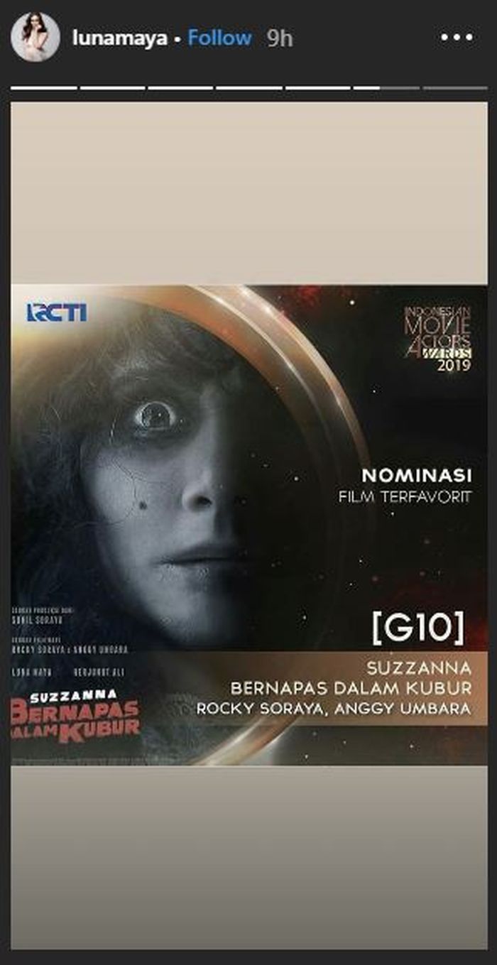 Film yang dimainkan Luna Maya berjudul Suzanna Bernapas Dalam Kubur mendapatkan nominasi film terbaik