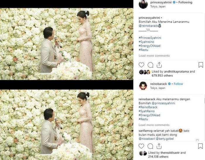 Unggahan foto lamaran Syahrini dan Reino Barack.