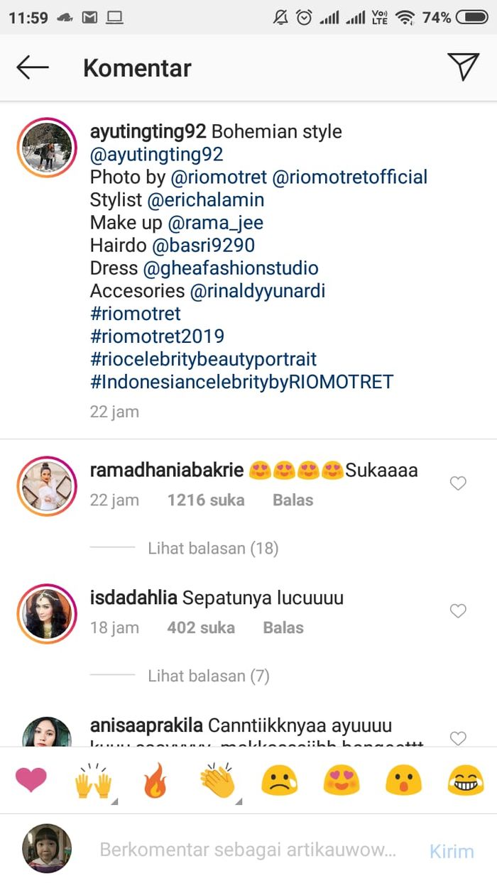 Komentar Nia Ramadhani dan Iis Dahlia di foto Ayu Ting Ting