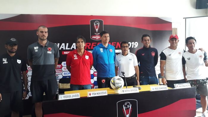 Suasana konferensi pers Grup C Piala Presiden 2019 di Hotel Safira, Magelang, Selasa (5/3/2019).
