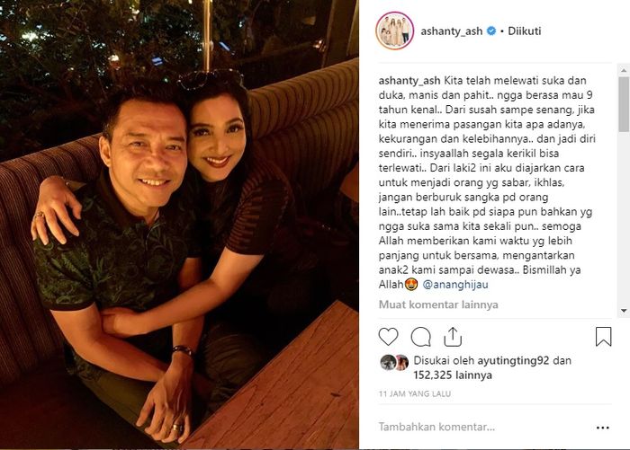 Unggahan Ashanty Soal Rumah Tangganya dengan Anang Hermansyah