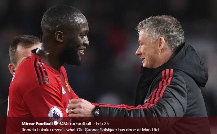 Romelu Lukaku dan Ole Gunnar Solskjaer saling meryakan kemenangan