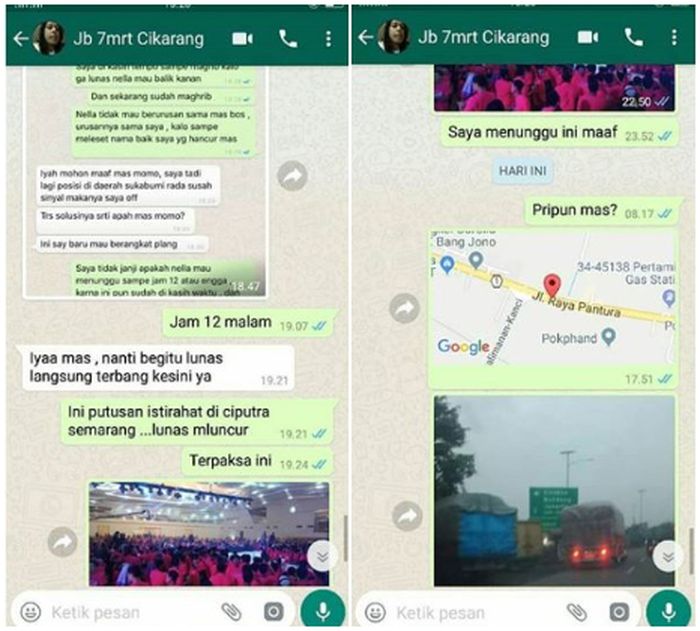 Isi percakapan manager Nella Kharisma dengan promotor acara.