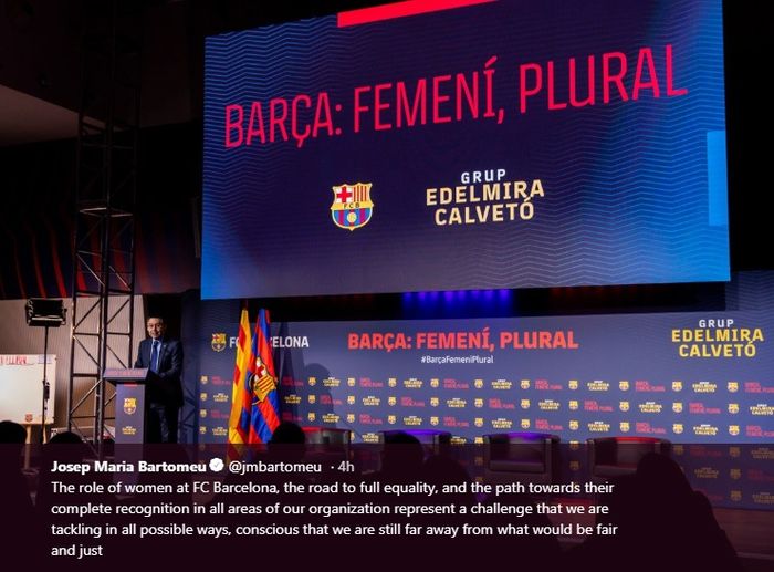Presiden Barcelona, Josep Maria Bartomeu berbicara kesetaraan gender pada HarI Perempuan Internasional