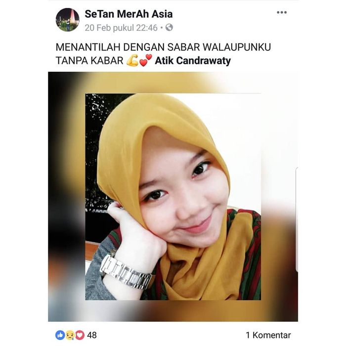 Unggahan Serda Yusdin dalam akun facebooknya