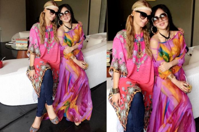 Penampilan cantik Syahrini saat bertemu dengan selebriti dunia Paris Hilton