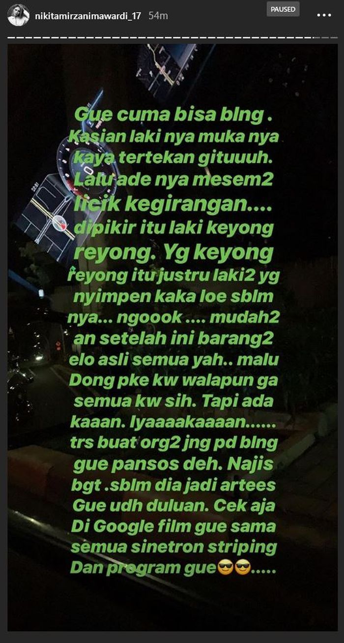 Tangkapan layar unggahan Nikita Mirzani