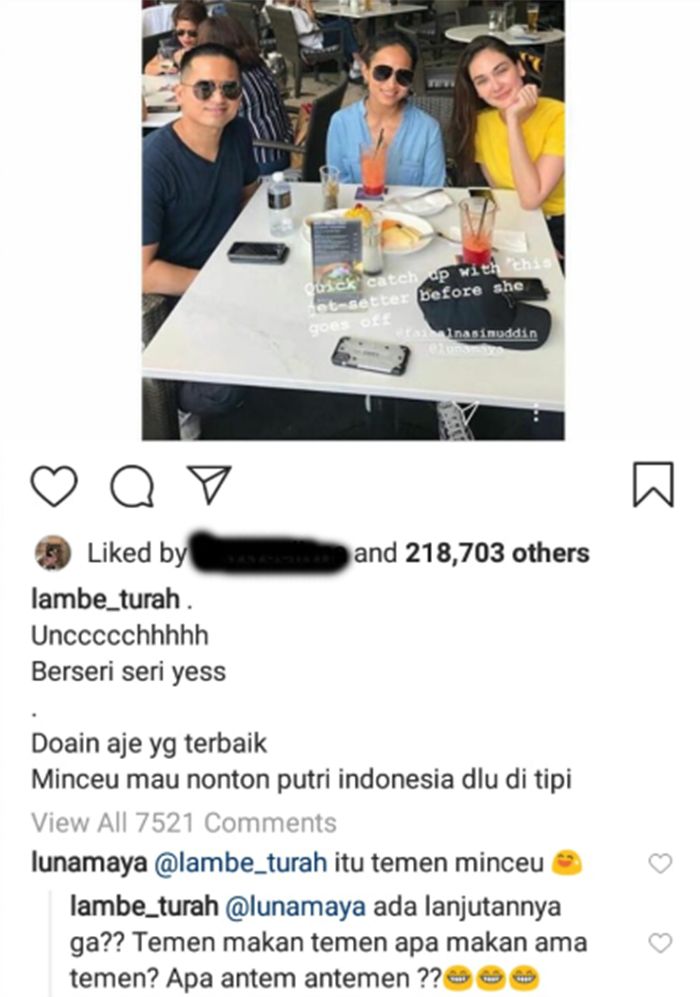 Komentar Luna Maya di Akun Lambe Turah