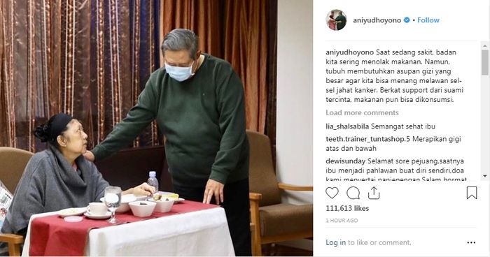 SBY menemani Ani Yudhoyono makan demi berjuang melawan kanker darah.