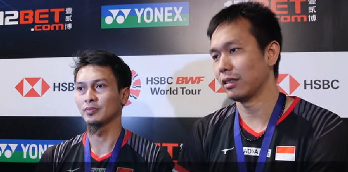 Pasangan ganda putra Indonesia, Mohammad Ahsan (kiri) dan Hendra Setiawan.