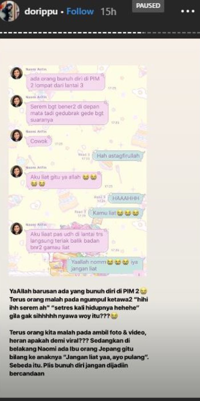 Saksi mata menyebutkan bahwa sebelum APH bunuh diri, pengunjung Pondok Indah Mall 2 sempat menertawakan aksinya.