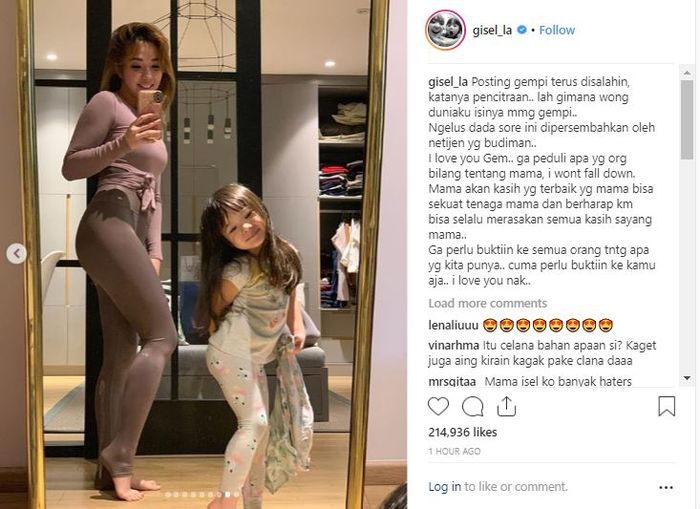 Gisella Anastasia merasa bingung dengan para netizen yang suka menyalahkannya lantaran unggahannya di media sosial kebanyakan berisi Gempita, anaknya sendiri. 