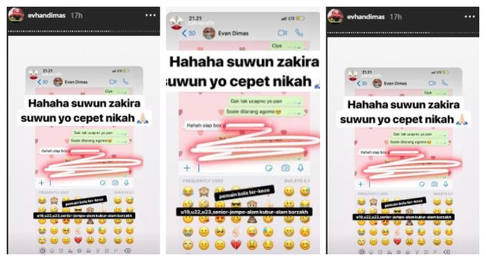 Instastory Instagram Evan Dimas Darmono, Rabu (13/3/2019).