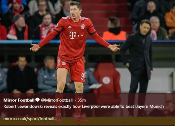 Striker Bayern Muenchen, Robert Lewandowski menujukkan kekesalannya terhadap sang pelatih akibat tersingkirnya Bayern dari Liga Champions.