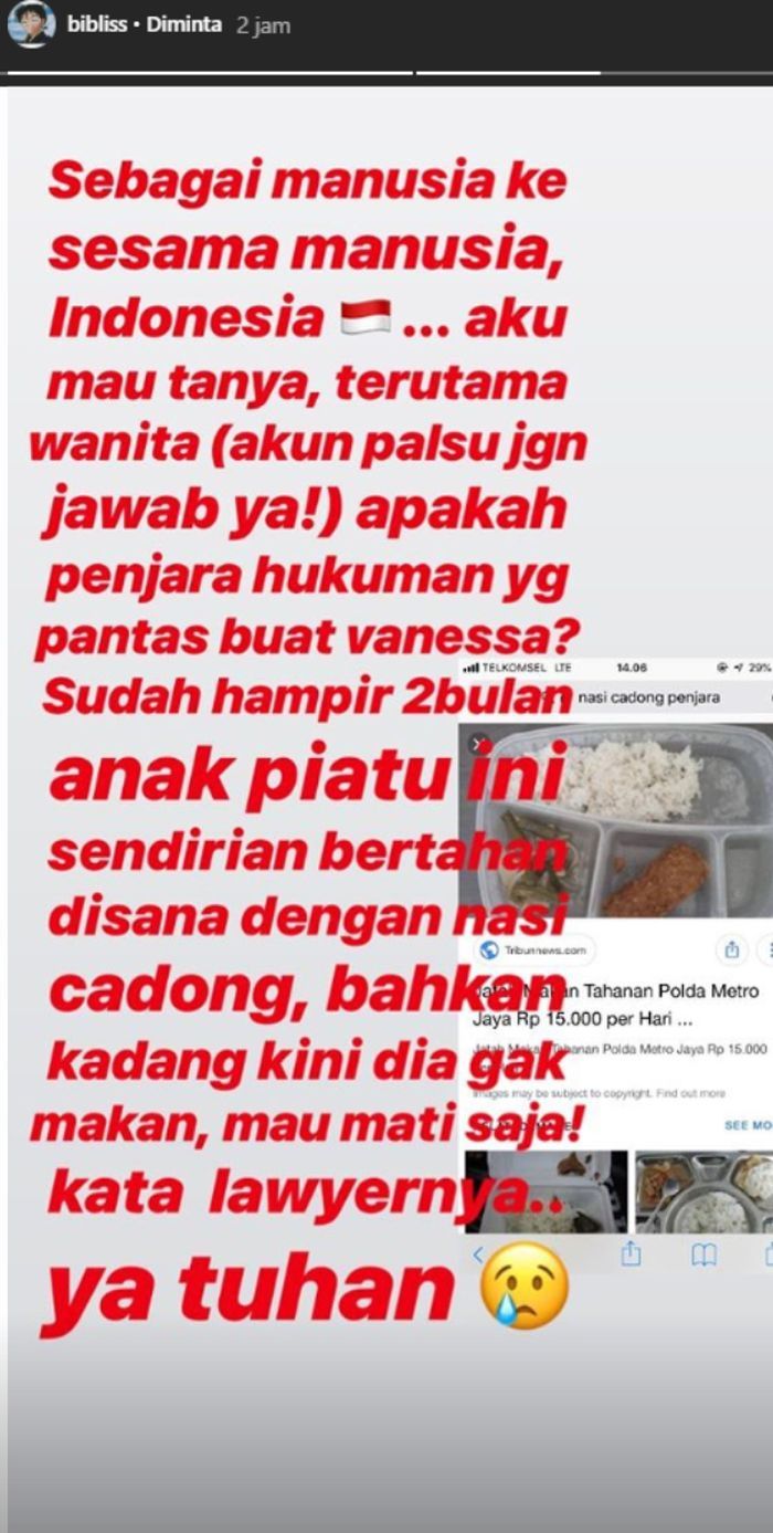 Instagram story Bibi Ardiansyah
