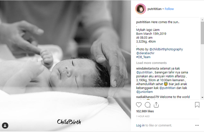 Anak kedua Putri Titian dan Junior Liem yang diberi nama Mykah Lago Liem
