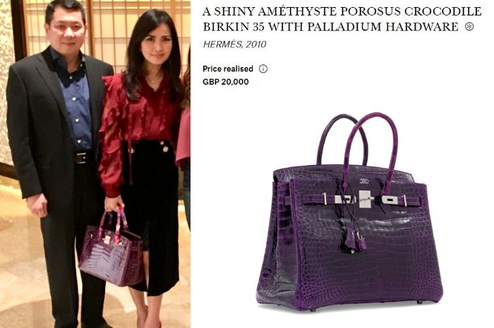 Koleksi tas mewah Liliana Tanoesoedibjo - A Shiny Amethyste Porosus Crocodile Birkin 35