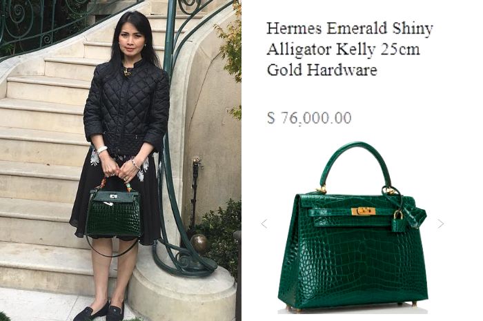 Koleksi tas mewah Liliana Tanoesoedibjo - Hermes Emerald Shiny Alligator Kelly 25cm Gold Hardware
