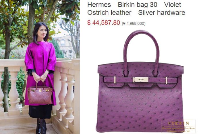 Koleksi tas mewah Liliana Tanoesoedibjo - Hermes Birkin Bag 30cm Violet Ostrich