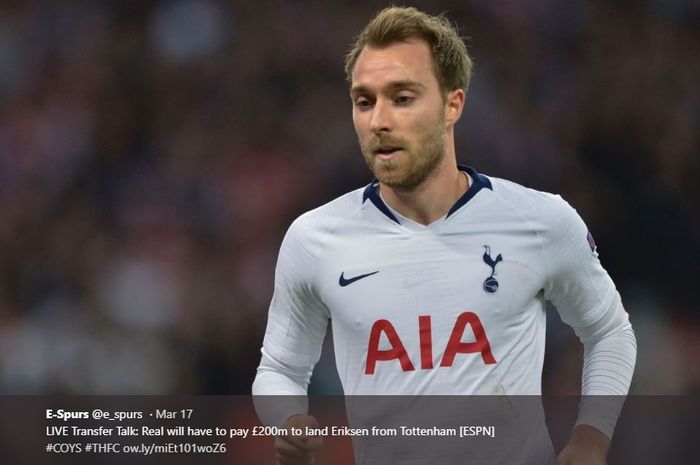 Pemain tengah Tottenham Hotspur, Christian Eriksen, saat ini sedang diincar Real Madrid.