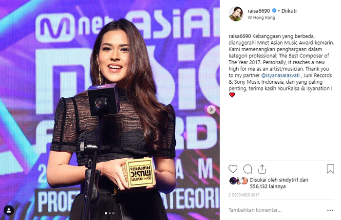 Raisa terima penghargaan MAMA 2017