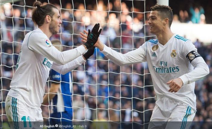Winger Real Madrid, Gareth Bale, saat masih bermain bersama Cristiano Ronaldo.