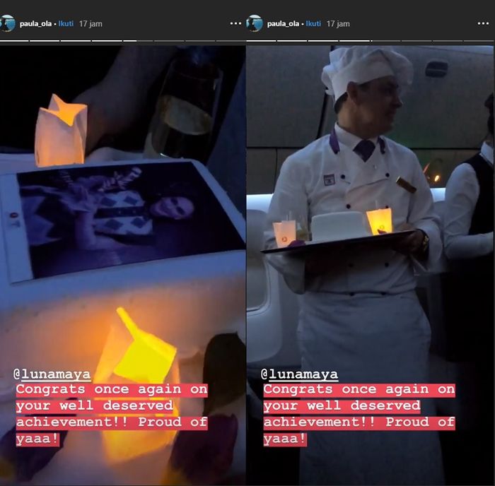 Kejutan kue dari awak pesawat untuk <a href='https://pontianak.tribunnews.com/tag/luna-maya' title='Luna Maya'>Luna Maya</a>