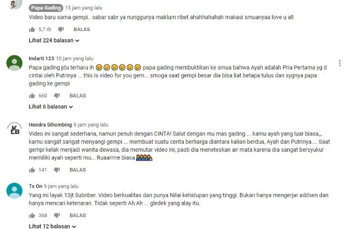 Netizen memberi komentar dan semangat untuk kebersamaan Gempi dan Gading.