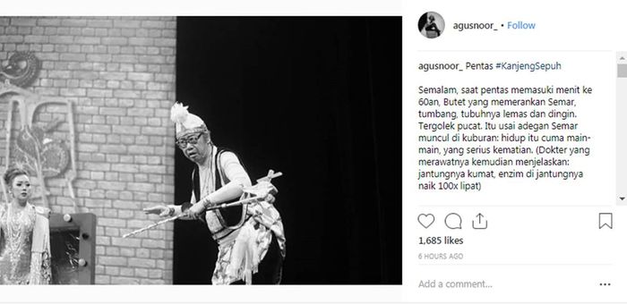 Unggahan Agus Noor mengenai kondisi Butet Kartaredjasa Instagram/agusnoor_