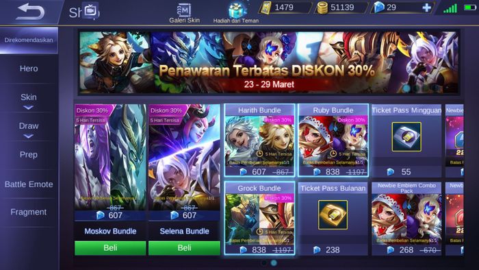 Diskon skin dan bundle Mobile Legends