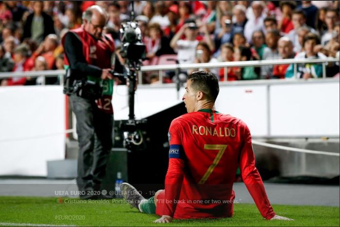 Megabintang Juventus dan timnas Portugal, Cristiano Ronaldo, mengalami cedera dalam laga Grup B Kualifikasi Piala Eropa 2020 Kontra Serbia, 25 Maret 2019 di Estadio do Sport Lisboa e Benfica.