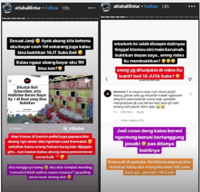 Atta Halilintar tantang pria yang membuktikan dirinya beli subscriber untuk bertemu