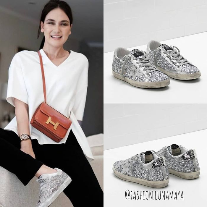 Gaya modis Luna Maya saat pakai koleksi sneakers mewah