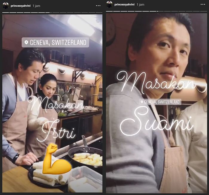 Syahrini dan Reino Barack belajar memasak.