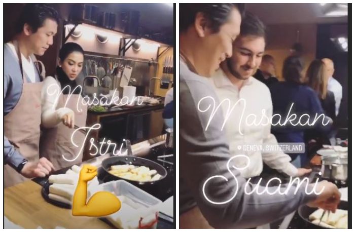 Syahrini dan Reino Barack saling unjuk kemesraan saat kursus masak bareng.